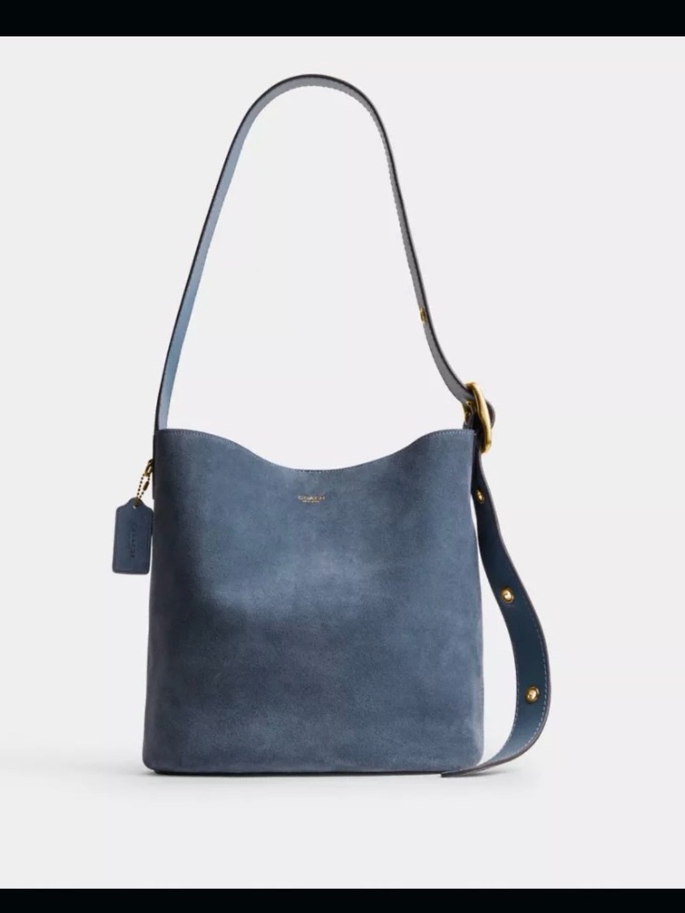 Coach Blue Suede Hobo Shoulder Bag with Gold-Tone Accents